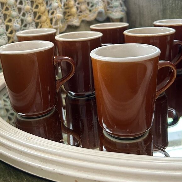 Set Of 9 Vintage REGO Coffee Mugs Brown & White Diner Classic 1½ C - Picture 3 of 9